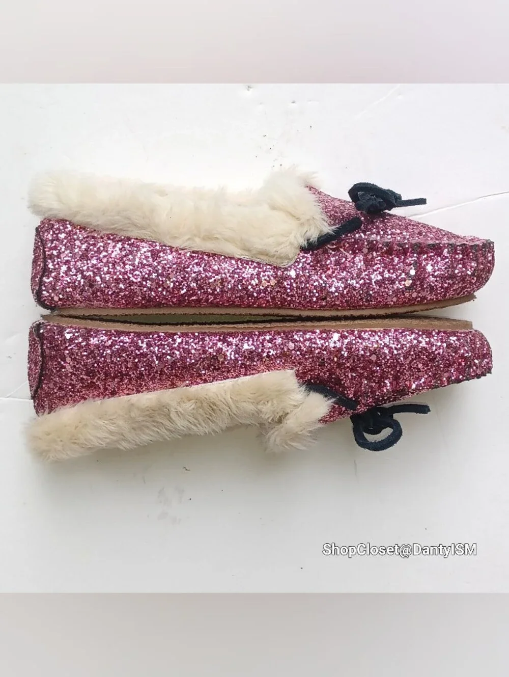 Crewcuts Pink Glitter Faux-Fur Lined Moccasins